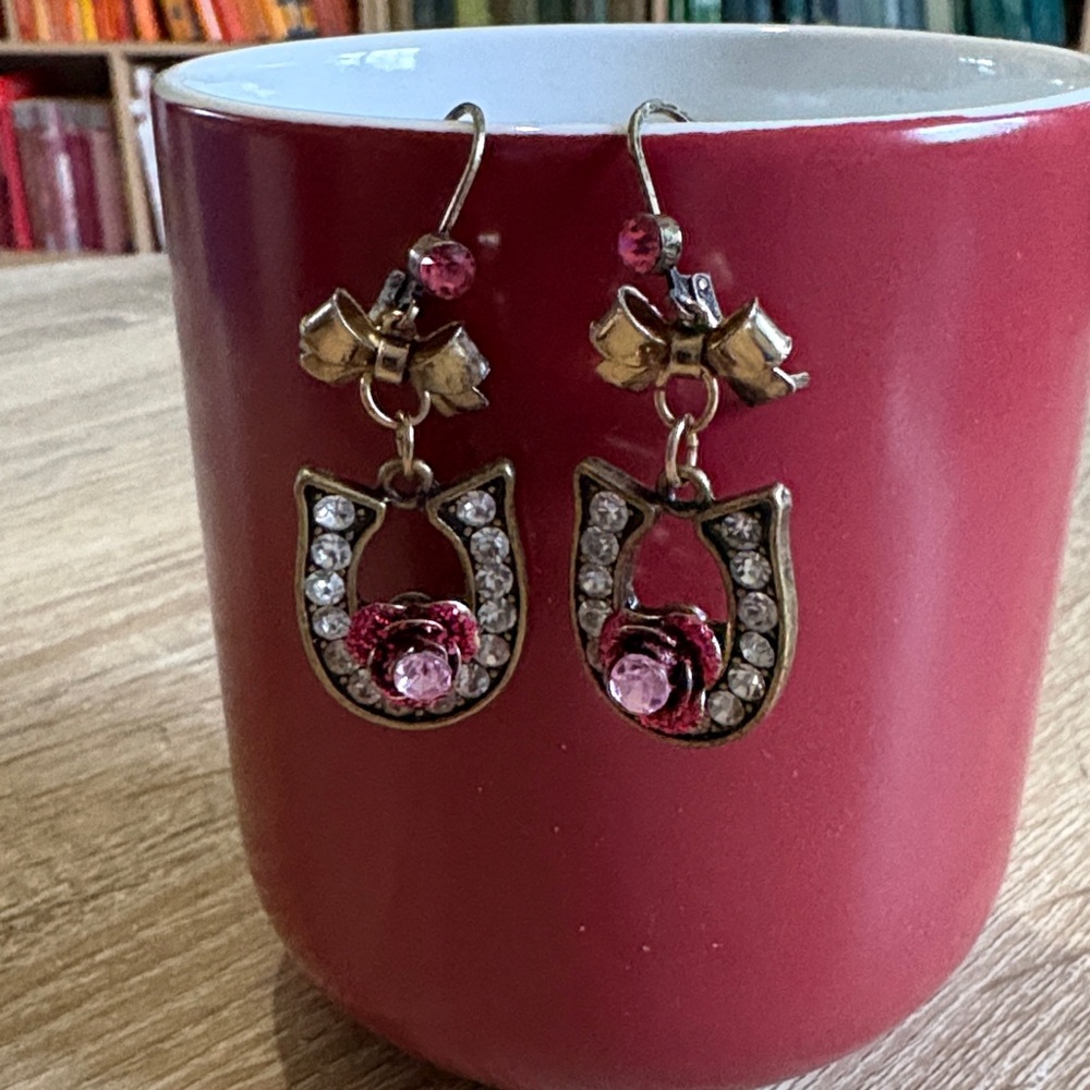 Betsey Johnson Gold and Pink Horseshoe Earrings (Vintage/Rare)